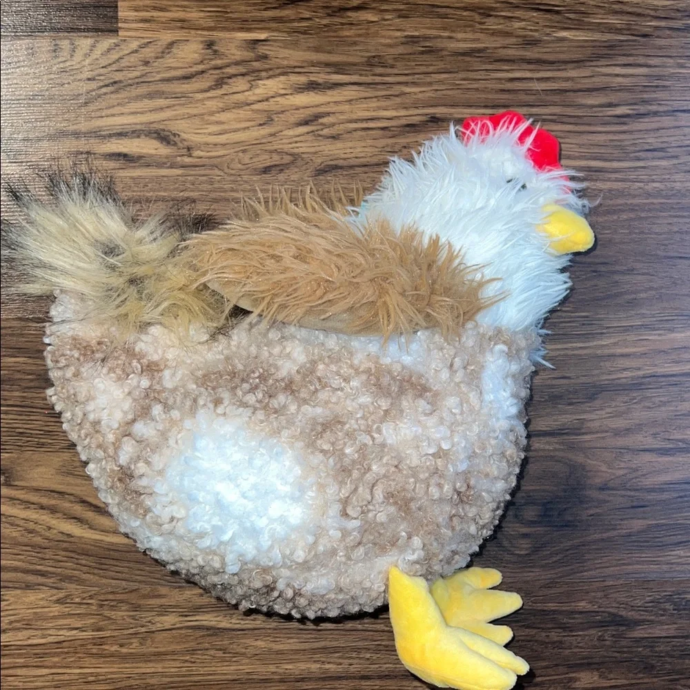Plush Chicken Bird Toy - White, Brown, Yellow